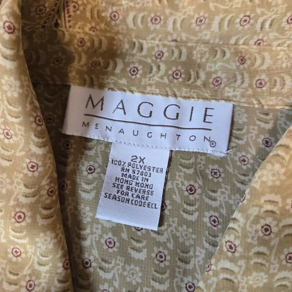 Maggie McNaughton Sheer Blouse Paisley Tan And Burgundy Size 2X - Picture 3 of 8